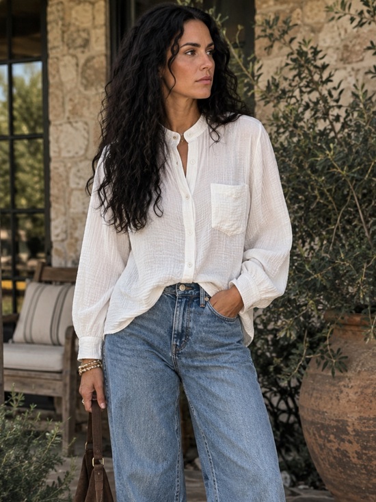 Fifteen Twenty Tops - Fifteen Twenty 100% Cotton Gauze Oversized Button Down